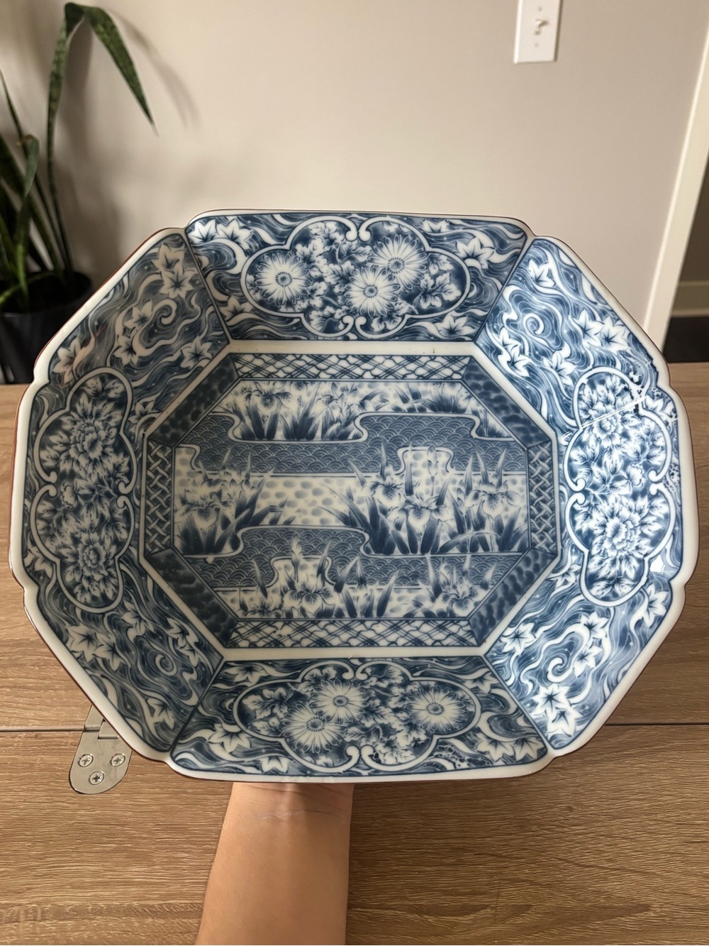 Japanese Blue and White Octagonal Porcelain Bowl - 12in